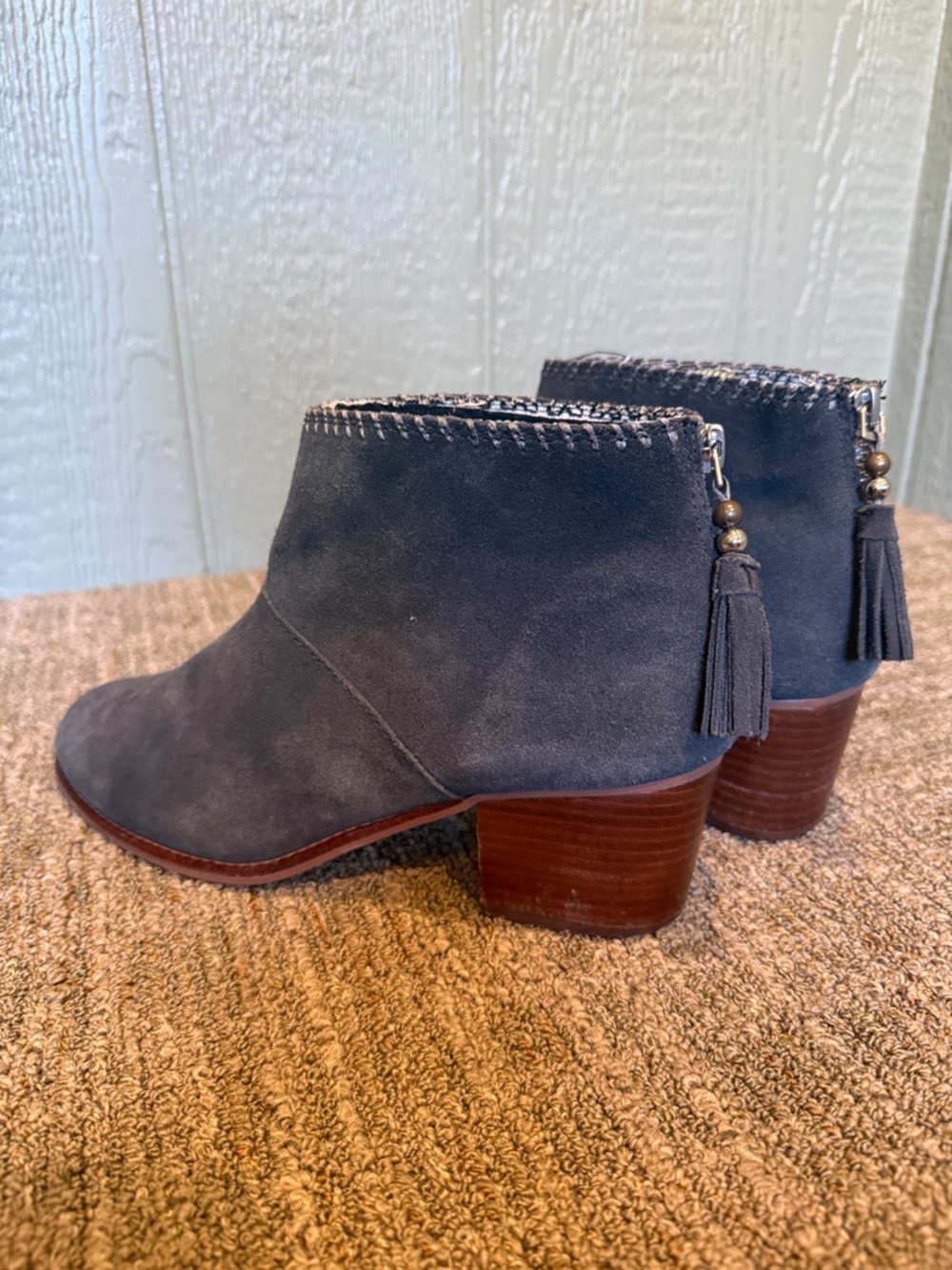 TOMS Women’s Suede Ankle Booties with Tassel Zip - Charcoal